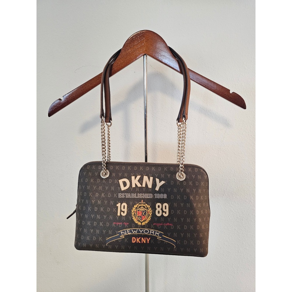DKNY Medium Brown Monogram Shoulder Bag Heritage Graphic Print